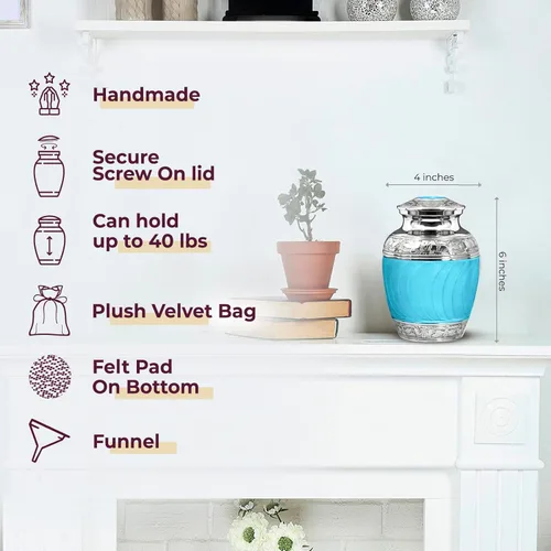 Miniatura 2 de Trupoint Memorials Urnas de cremación para cenizas humanas, urna de bebé hecha a mano para madres que perdieron a su hijo, tamaño mediano, azul claro