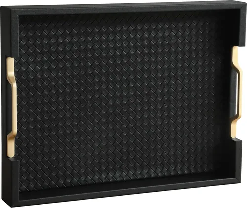 Miniatura 16 de HofferRuffer Bandeja rectangular de servir con asas con agujeros para mesa de café, desayuno, té, comida, bandeja de servicio para mostrador