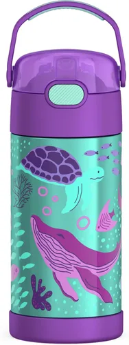 Miniatura 30 de THERMOS FUNTAINER - Botella de acero inoxidable con aislamiento al vacío y sorbete, capacidad de 12 onzas, para niños, azul Azul marino