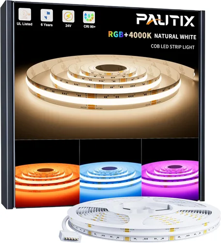 Miniatura 10 de PAUTIX COB - Tira de luces LED, RGBW luces LED RGB+2700K blanco cálido, certificación UL, sin puntos, 24 V, cinta LED que cambia