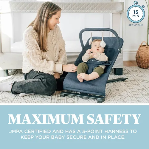 Miniatura 5 de Mecedora portátil Baby Delight Alpine Deluxe para bebés, 0 – 6 meses, tela acolchada en color índigo Índigo acolchado