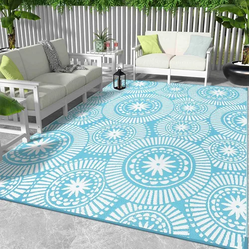 Miniatura 20 de Ileading Alfombra de Paja de Plástico para Exteriores 5x8 pies Estilo Floral Divertido Alfombras de Área Reversibles para Patio Impermeables