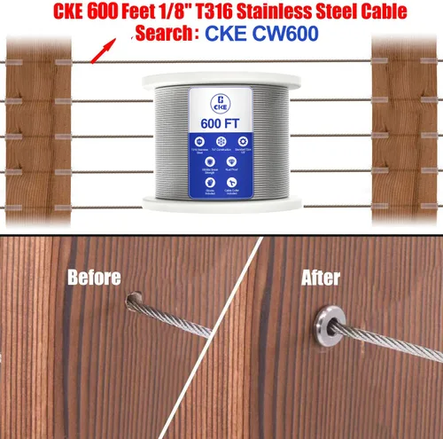 Miniatura 5 de CKE Paquete de 80 fundas protectoras de acero inoxidable T316 para barandillas de cable de cuerda de alambre de 1/8 pulgadas, fundas protectoras
