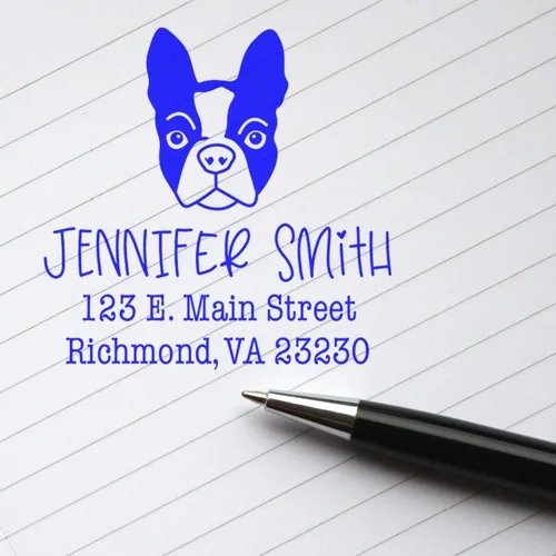 Miniatura 90 de Sello de dirección personalizado Basset Hound – Sello personalizable con nombre y dirección para sobres, ideal para amantes de los perros
