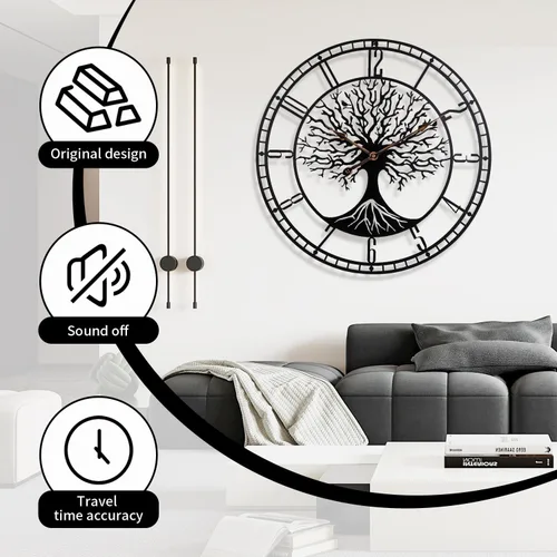 Miniatura 2 de Dankeit Reloj de pared con diseño de árbol de la vida, de metal negro de 24 pulgadas, reloj de pared de gran tamaño para sala de estar, dormitorio