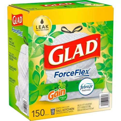 Miniatura 2 de GLAD ForceFlex - Bolsas de basura blancas altas con cordón para cocina, obtienen un aroma original con frescura Febreze (13 galones, 150 unidades)