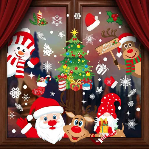 Miniatura 3 de Calcomanías navideñas para ventana, 267 unidades, reutilizables, de doble cara, impresas, autoadhesivas, decoración de ventana, Papá Noel, alce