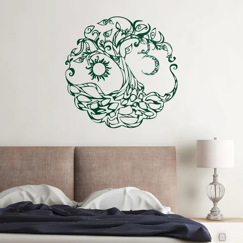 Miniatura 3 de Vinilo adhesivo para pared, diseño de árbol de la vida, símbolo celta, luna, sol, día, noche, decoración grande (722ig) (M 22.5 x 22.5 pulgadas)