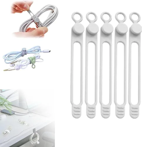 Miniatura 20 de Bridas de silicona para cables, organizador de cables de silicona, organizador de cables reutilizable, organizador de cables multiusos para viajes