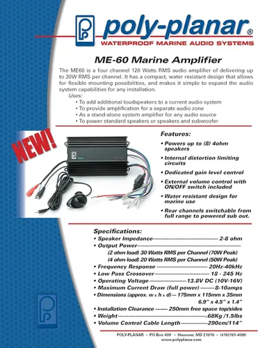 Miniatura 4 de Poly-Planar ME-60 Amplificador de 4 canales - 120 vatios