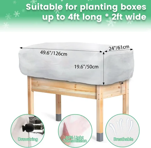 Miniatura 2 de Cubiertas para Plantas con Protección contra Heladas, Paquete de 2, Cubierta Rectangular para Cama de Jardín Elevada de 4.1 x 2 x 1.6 pies