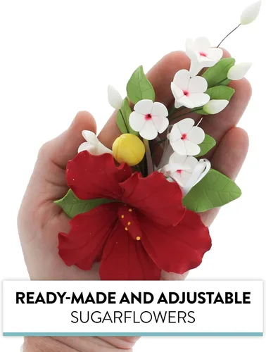 Miniatura 4 de Global Sugar Art Hibiscus Sugar Cake Flowers Spray Cake Topper Red Hawaiian Cake Flower, 1 unidad por el chef Alan Tetreault Rojo
