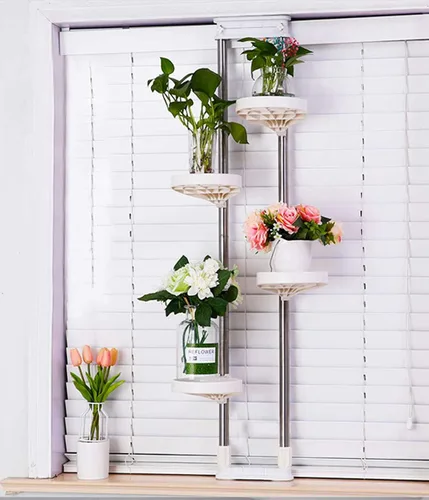 Miniatura 2 de BAOYOUNI Soporte para plantas de interior con ventana, estante de almacenamiento de metal con doble poste, soporte para macetas, estante