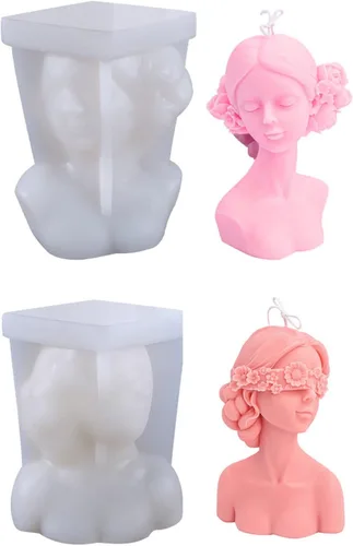 Paquete de 2 moldes de vela 3D Beauty Elegant Girl Female Body Candle Molde de silicona Ojos Cerrados Niña con los ojos vendados Chica DIY Personaje