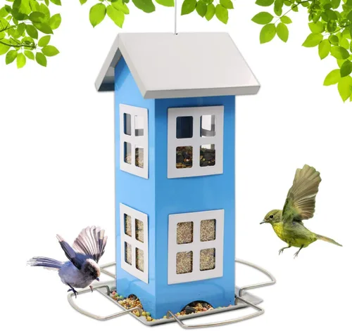 Miniatura 9 de Goodeco Comedero de metal para pájaros para decoración de jardín, comederos para colgar al aire libre, diseño de casa de campo, a prueba de Púrpura