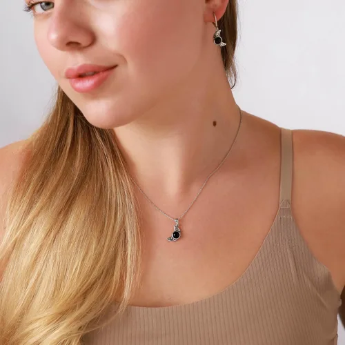 Miniatura 2 de Silvershake Aretes colgantes o colgante o colgante de plata de ley 925 chapada en oro amarillo con dije o colgante con cadena de 18 pulgadas