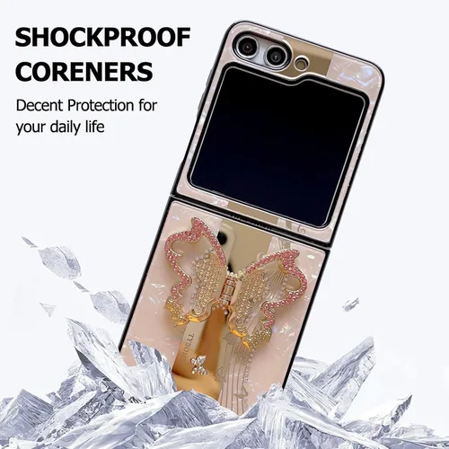 Miniatura 3 de Omio - Funda diseñada para Samsung Galaxy Z Flip 5 con soporte, bonito diseño de mariposa 3D con purpurina brillante, diseño de mariposa 3D, TPU