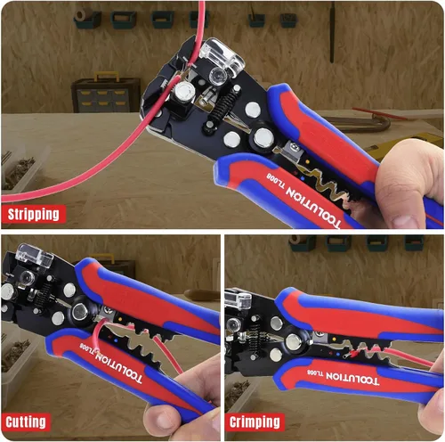 Miniatura 5 de Herramienta pelacables autoajustable 3 en 1, pelacables, prensado y corte de cables eléctricos de alta resistencia para 10-24 AWG