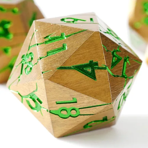Miniatura 16 de Dados de metal para DND – Ruinas de faraón oro oscuro con grietas moradas – Juego de dados poliédricos para D&D, RPG y más – Bellamente detallados