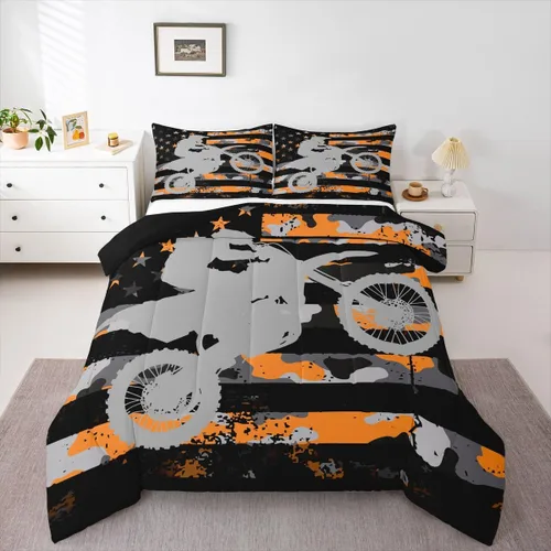 Miniatura 19 de Feelyou Kids Green Dirt Bike Duvet Insert Twin Size, Extreme Sports Comforter Set Boys Girls Motorbike Bedding Set Teens Bedroom Decor Microfiber