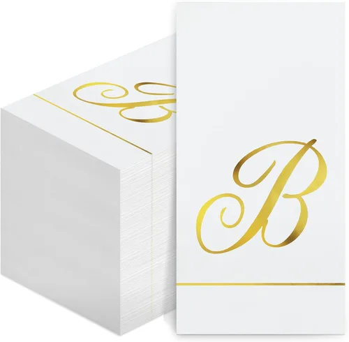 Miniatura 22 de Pasimy 100 servilletas con inicial, servilletas con monograma para invitados, toallas de papel con letras doradas, desechables, elegantes, toallas
