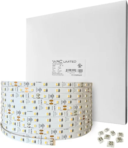 WAC Lighting T24-BS2-40-30WT, Basics 24VDC Cinta de Luz LED 3000K 2.4W por Pie Carrete de 40 Pies Cortable en Campo Cada 2 Pulgadas Totalmente