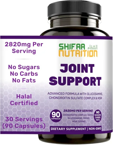 SHIFAA NUTRITION Suplemento de apoyo articular halal con glucosamina condroitina MSM | 2820 mg 30 porciones | Sin OMG