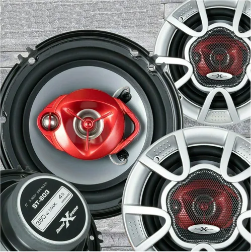 Soundxtreme ST-603 - Altavoces coaxiales de audio para automóvil de 6 pulgadas, 3 vías, 350 vatios, potencia máxima, con tweeter PEI Dome de 4