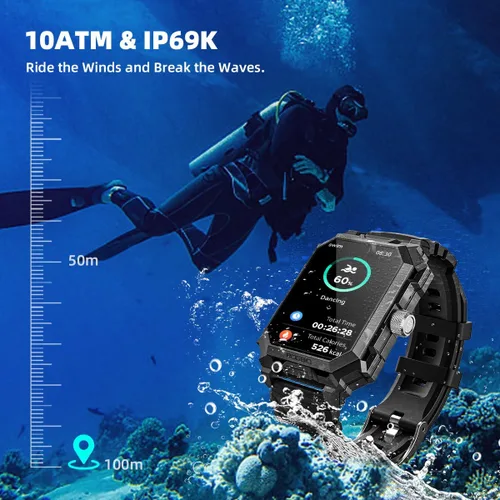 Miniatura 6 de Rogbid Reloj inteligente militar para hombres (respuesta/llamada de marcado) batería de 680 mAh táctico resistente IP69 impermeable reloj