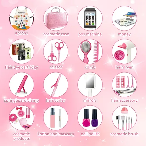 Miniatura 5 de Conjunto de juguetes de salón de belleza para niños RedCrab, juego de peluquería para niñas con kit de maquillaje simulado incluye secador de pelo