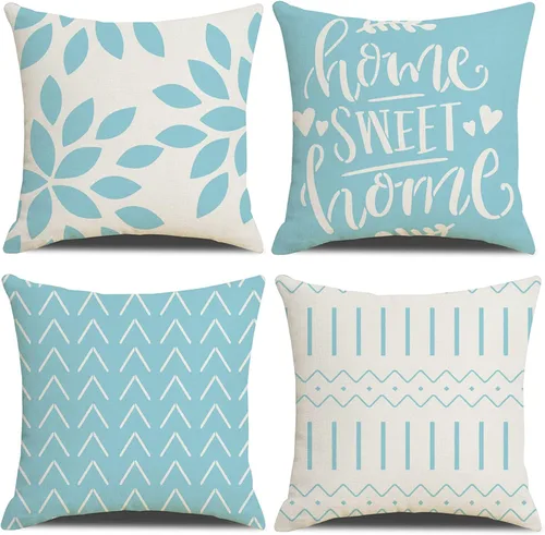 Miniatura 15 de Fundas de almohada de 18 x 18 pulgadas, fundas de almohada cuadradas de 18 x 18 pulgadas, juego de 4 fundas de almohada cuadradas bohemias y Azul