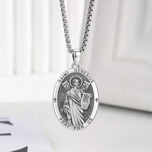 Miniatura 65 de Collar con colgante de plata de ley 925 con medalla de San Patrón, joyería religiosa para hombres y mujeres, con cadena de acero inoxidable 316L
