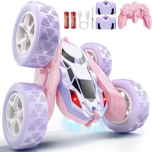 Miniatura 19 de Hamdol Coche de acrobacias a control remoto para niños de 6 a 12 años, auto de control remoto giratorio de 360° con luces LED, vehículo eléctrico