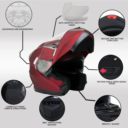 Miniatura 2 de Milwaukee Helmets MPH9826DOT - Casco modular de motocicleta 'ionizado' rojo plano avanzado con visera desplegable