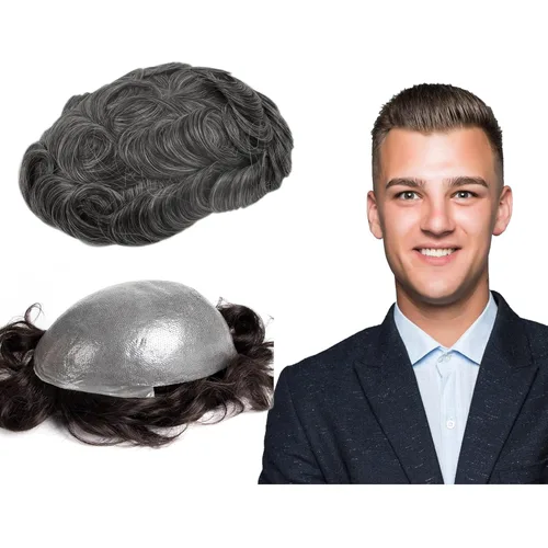 GEXWORLDWIDE GEX Toupee - Peluca de cabello humano para hombre, 0.003 in, piel fina, 8x10 pulgadas, negro natural, mezclado con 40% gris, duradero,