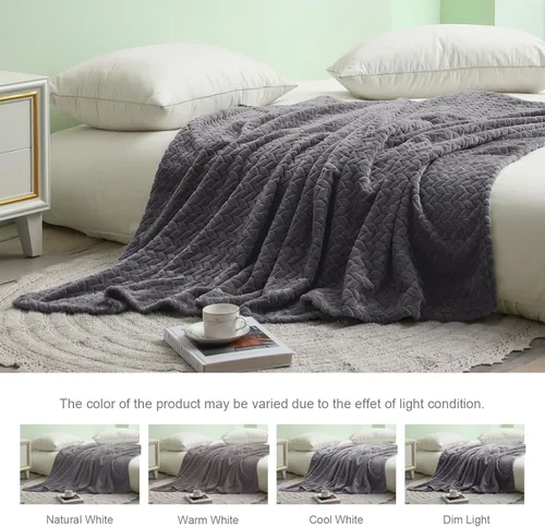 Miniatura 5 de Exclusivo Mezcla - Manta de forro polar de tamaño Queen para cama, 90x90 pulgadas, mantas suaves y acogedoras de franela jacquard, ligeras y Gris