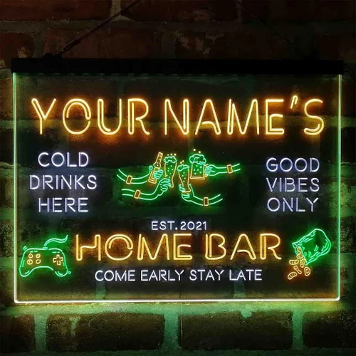 Miniatura 17 de Letrero de luz de neón LED tricolor para fiesta de cerveza, bar, personalizable, nombre, fecha, texto y cita, fuente verde y rojo y amarillo, 13 x