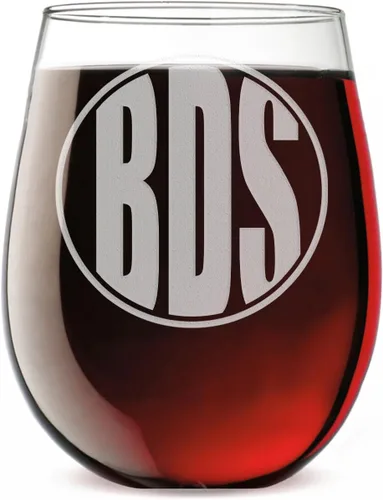 Copa de vino personalizada sin tallo, grabada para el Día de la Madre, monograma circular, copa de vino personalizada para mamá, copas de vino