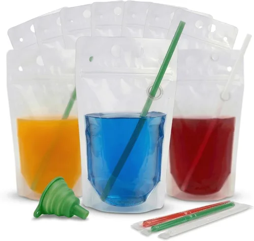 Miniatura 10 de C CRYSTAL LEMON 100 bolsas de licor, bolsas de bebida para adultos con bolsas de pajita, bolsas de jugo con 100 popotes de bebida, bolsas de bebidas