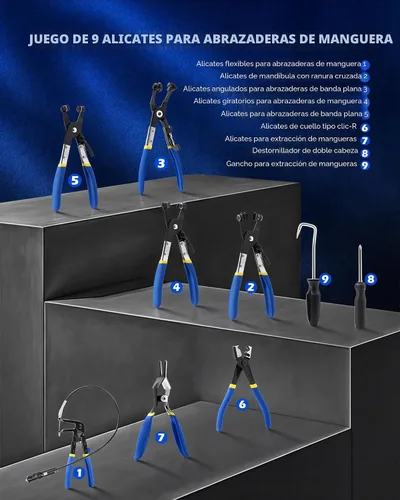 Miniatura 2 de Orion Motor Tech 9 alicates de abrazadera de manguera para mangueras de combustible y agua, kit de removedor de abrazadera de manguera de largo