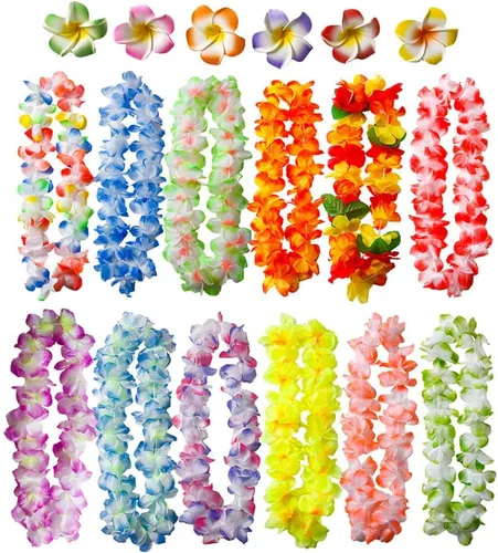 Miniatura 2 de 50 piezas suaves hawaianas Leis Luau decoraciones de fiesta tropicales regalos de fiesta Lei Hawaiian Flower Clip para el pelo, diademas y pulseras