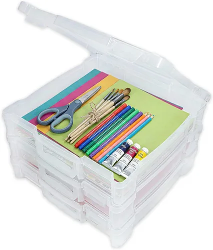 ArtBin 6913ZZ Organizador portátil de arte y manualidades de 12 x 12 pulgadas con asa, paquete de 3, [3] cajas de almacenamiento de plástico,