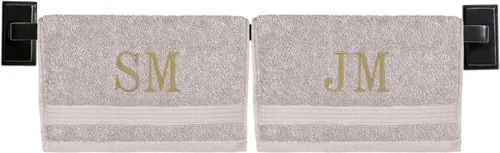 Miniatura 8 de Toallas de Mano Personalizadas de Lujo Personalizadas Juego de 2 Elija entre 12 fuentes Genuino algodón turco Certificado Oeko-Tex Toallas
