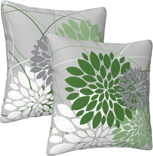 Miniatura 6 de Drmstow Juego de 2 fundas de almohada verde salvia de 18 x 18 pulgadas, para primavera y verano, dalia, geométricas, florales, elegantes, cuadradas