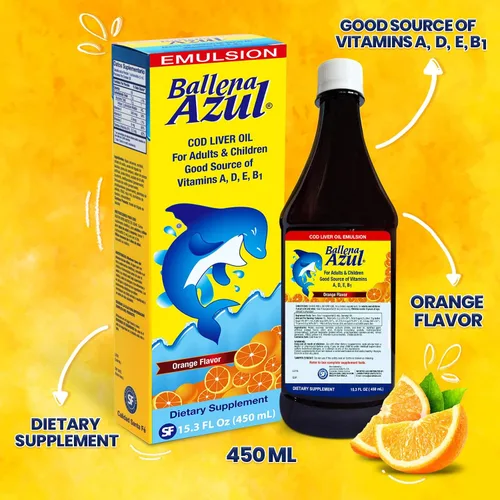 Miniatura 3 de Ballena Azul Aceite de Hígado de Bacalao para Adultos y Niños, Aceite de Hígado de Bacalao para Adultos y Niños, Buena Fuente de Vitaminas A, D, E