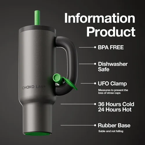Miniatura 3 de CHAKO LAB BaWang 33oz Insulated Titanium Tumbler with Handle and Straw Premium Matte Finish Leakproof Water Bottle Cup Holder Friendly Travel
