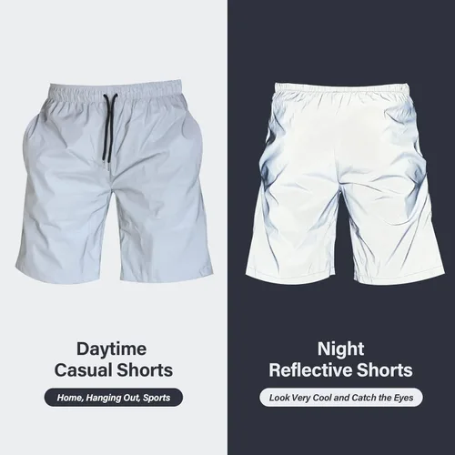 Miniatura 2 de Akkad Kuti Pantalones cortos reflectantes para hombre, pantalones cortos con cordón para correr y correr con luces fluorescentes