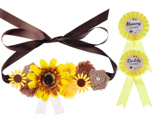 Miniatura 6 de Faja de maternidad para baby shower, juego de pines de ramillete para mamá para ser papá para ser padre (girasol amarillo)