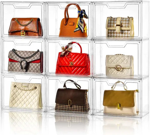 Miniatura 13 de Organizador de bolso para armario, vitrina de acrílico transparente para organizador de bolso, caja de almacenamiento de monedero con puerta