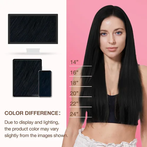Miniatura 8 de GOO GOO Genius - Extensiones de cabello humano de trama, mezcla sin costuras y sin volumen plano, volumen natural para mujer, 1 negro azabache de 14